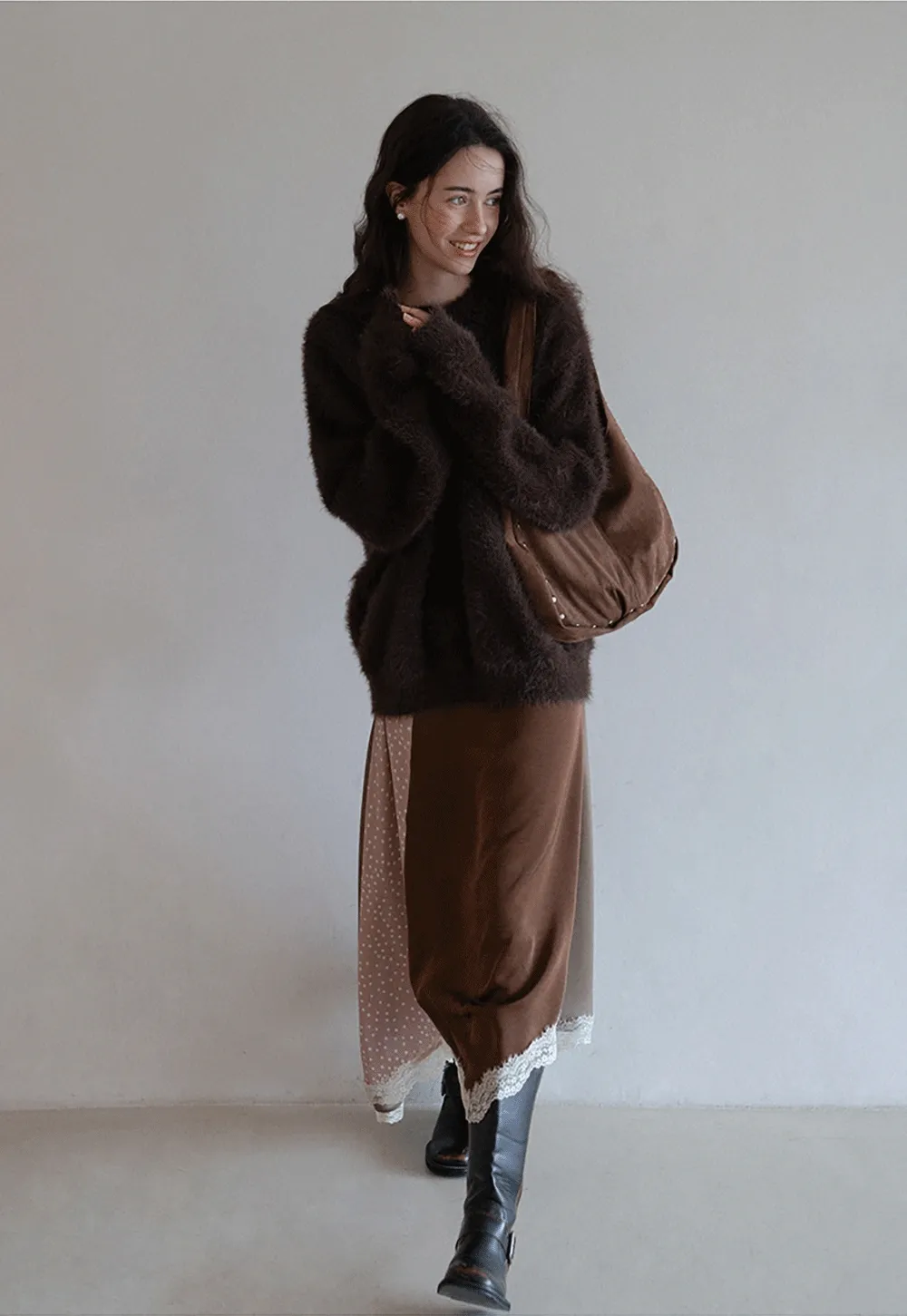 Womens Fluffy Long Sleeve Sweater