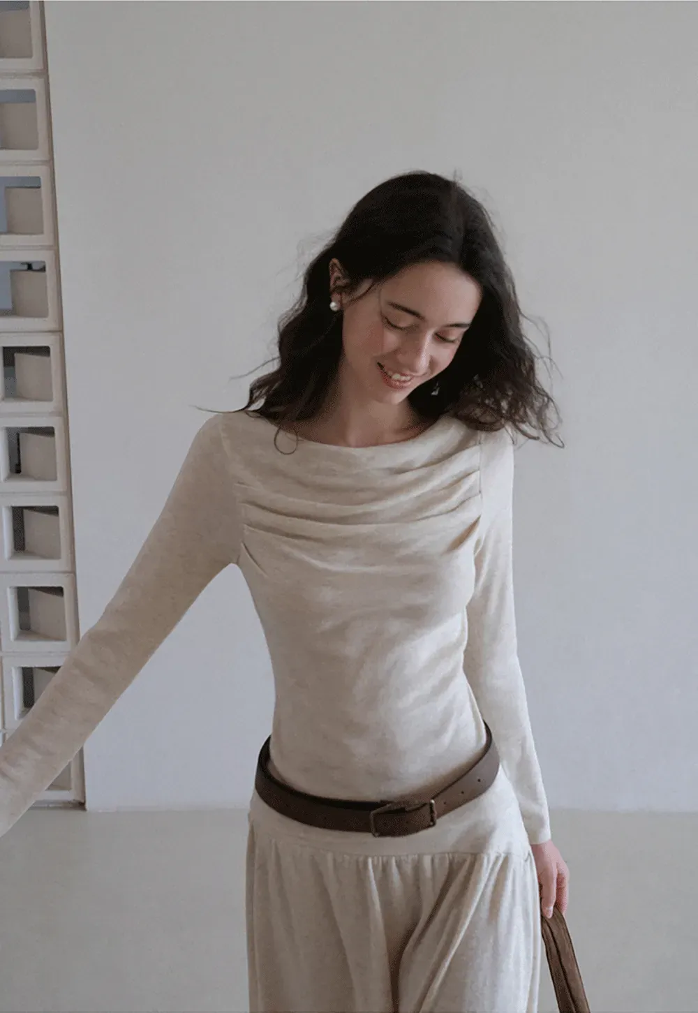 Draped Neck Top and Maxi Skirt Set