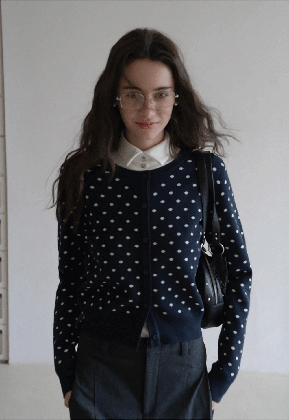 Vintage-Inspired Polka Dot Knit Cardigan