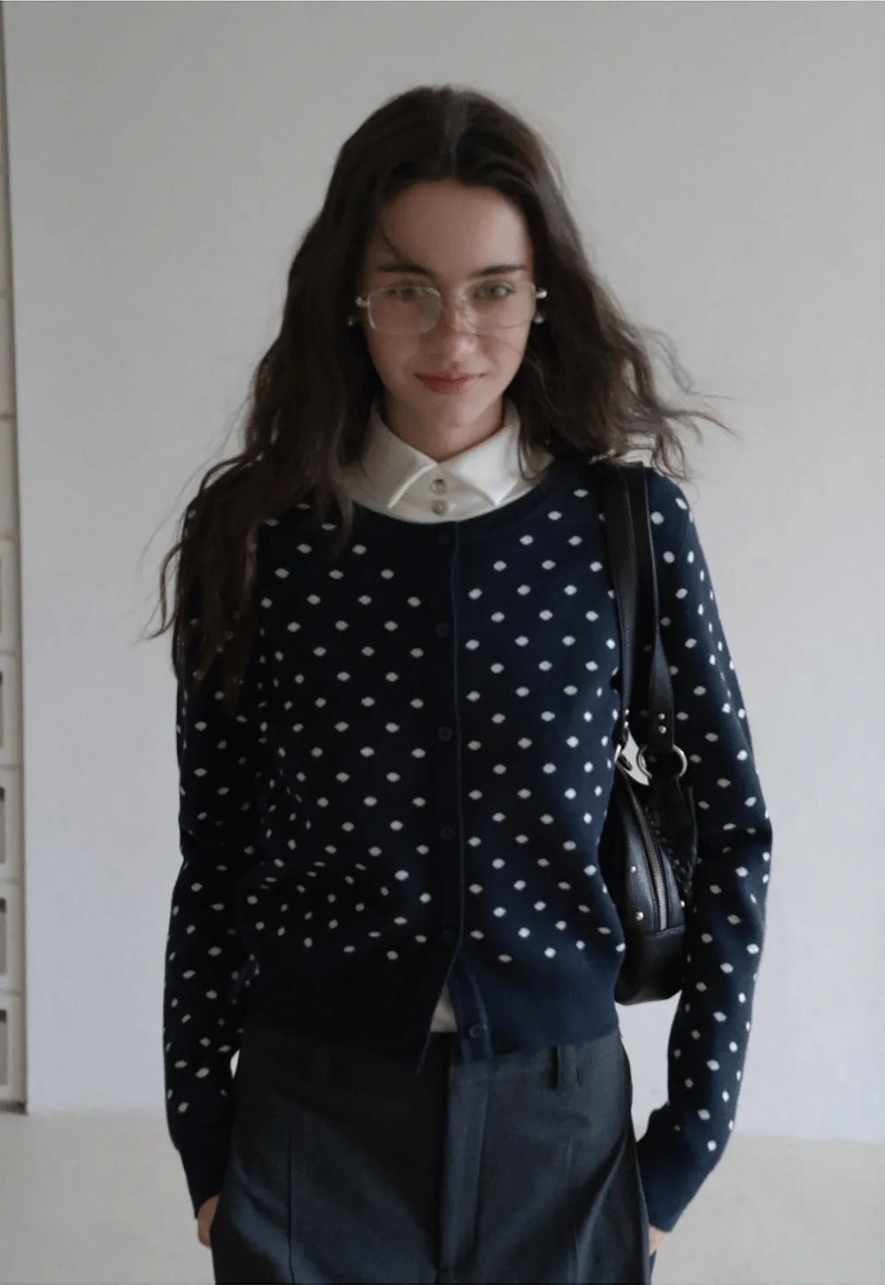 Vintage-Inspired Polka Dot Knit Cardigan