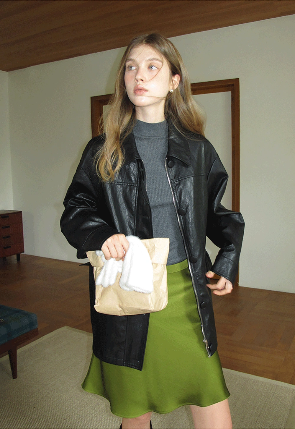 Womens Black Faux Leather Jacke