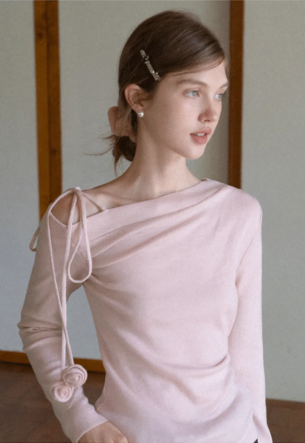 Womens Asymmetric Shoulder Long Sleeve Top