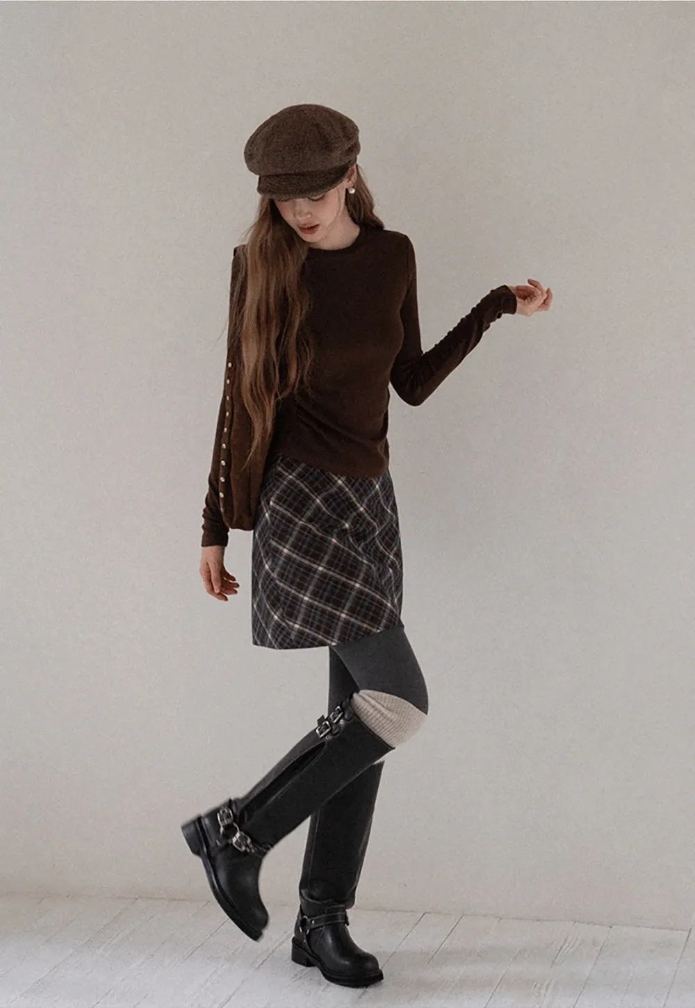 Women Vintage Check Short Skirt