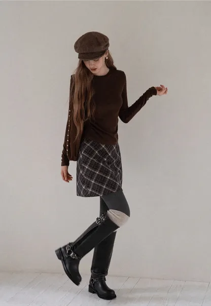 Women Vintage Check Short Skirt