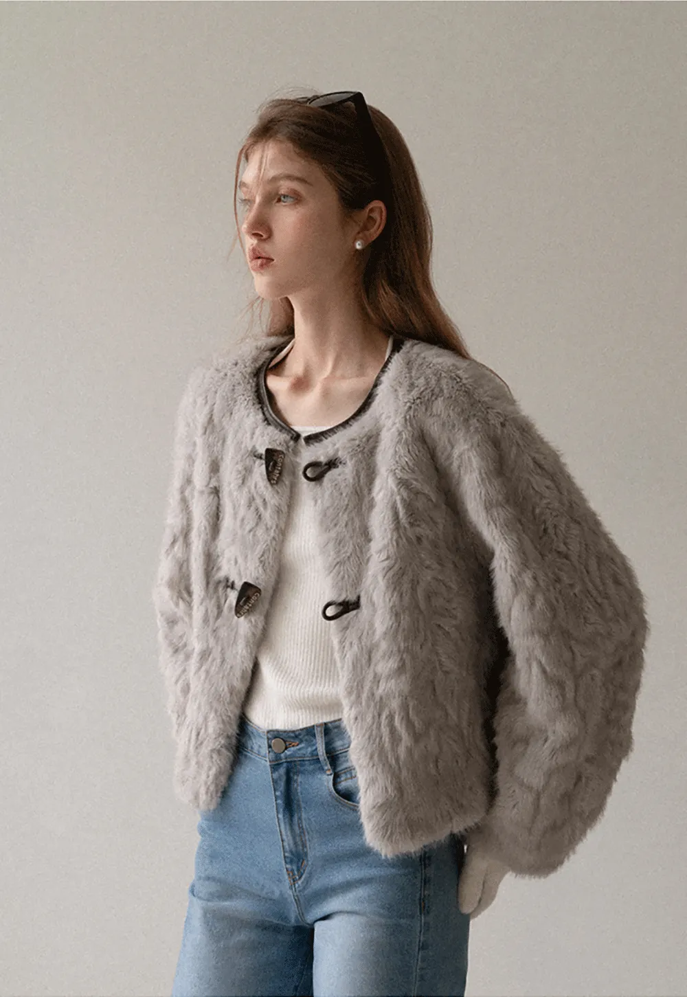 Toggle Closure Faux Fur Jacket