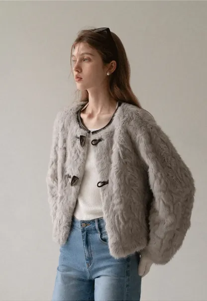 Toggle Closure Faux Fur Jacket