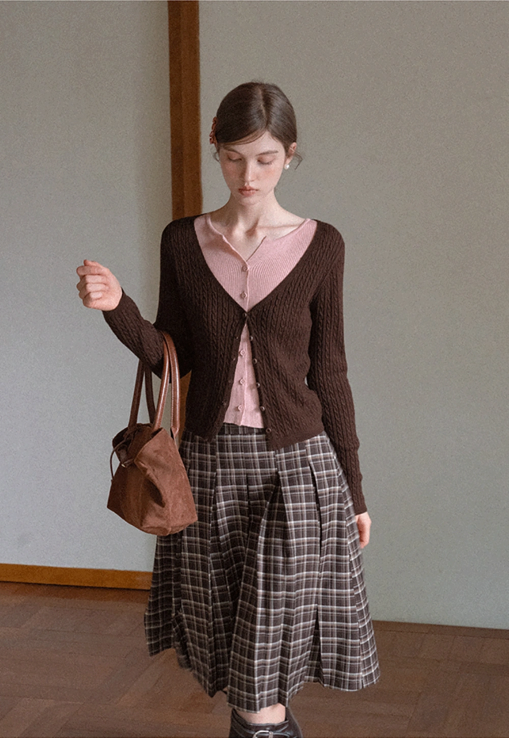 Two Tone Cable Knit Cardigan for Women