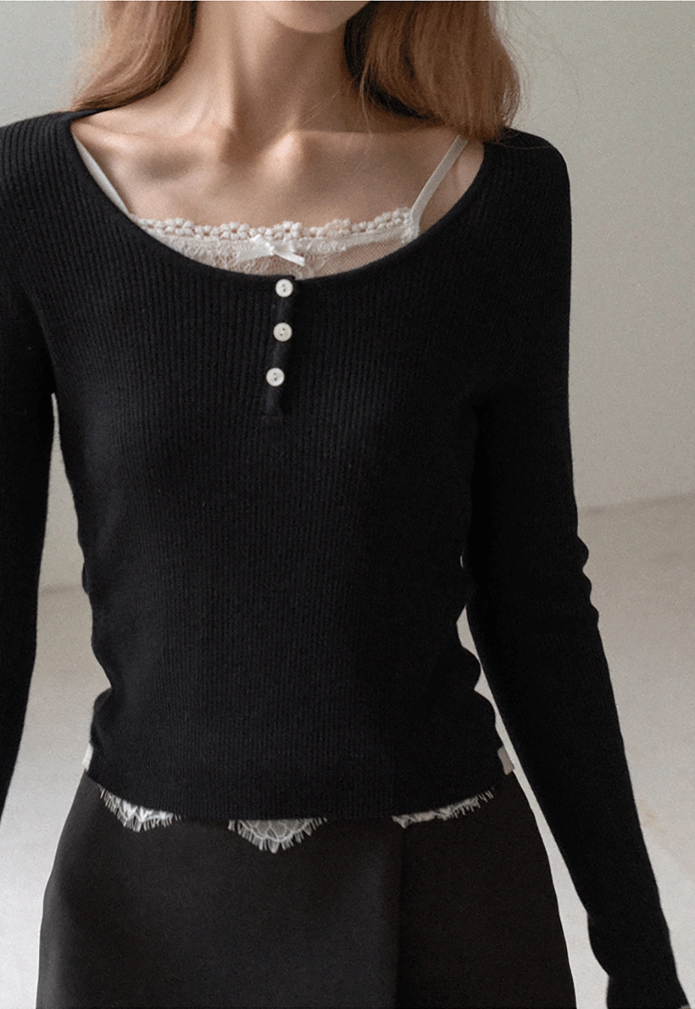Women Lace Trim Knit Top Long Sleeve Elegant Style