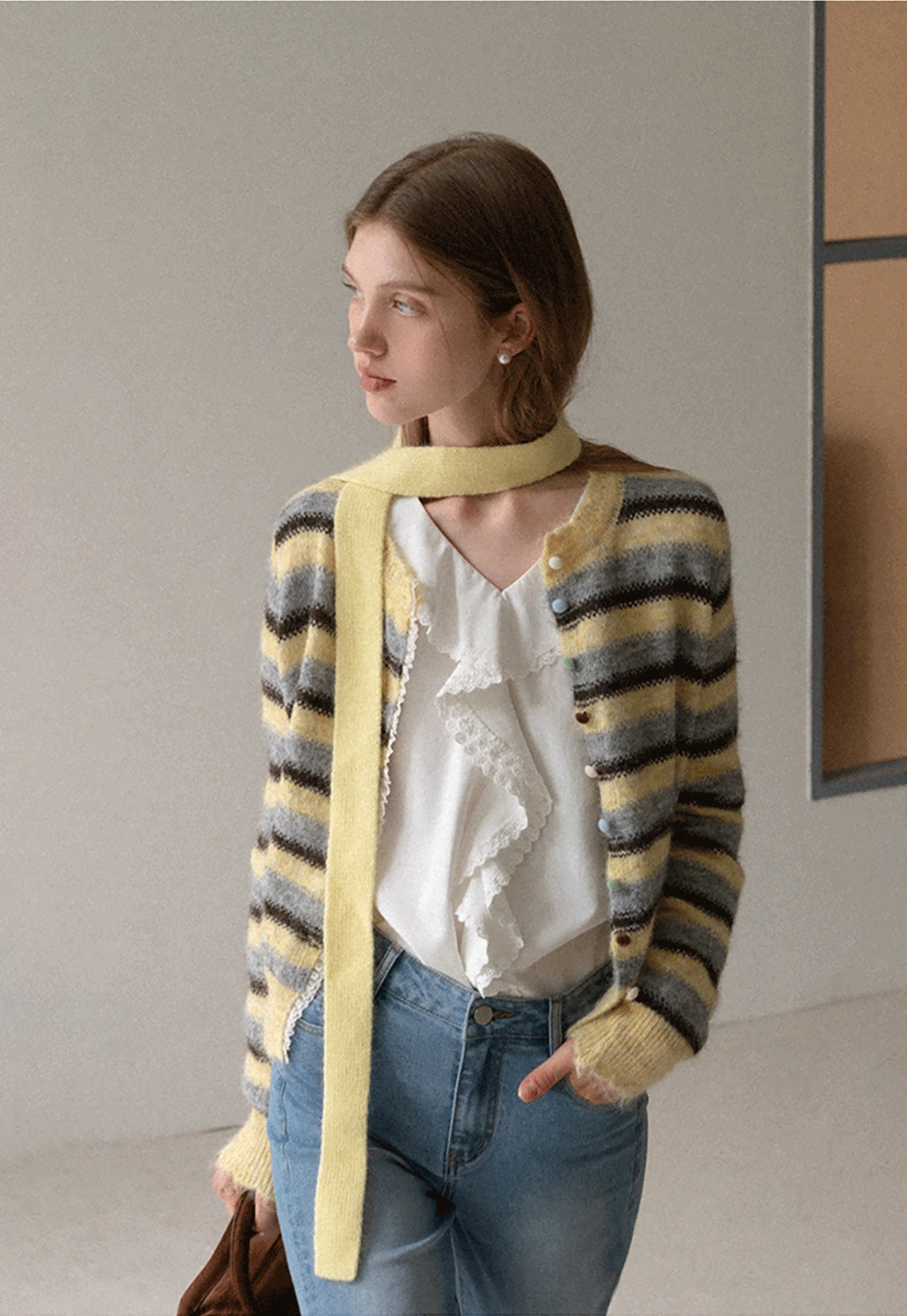 Vintage Striped Knit Cardigan for Women Casual
