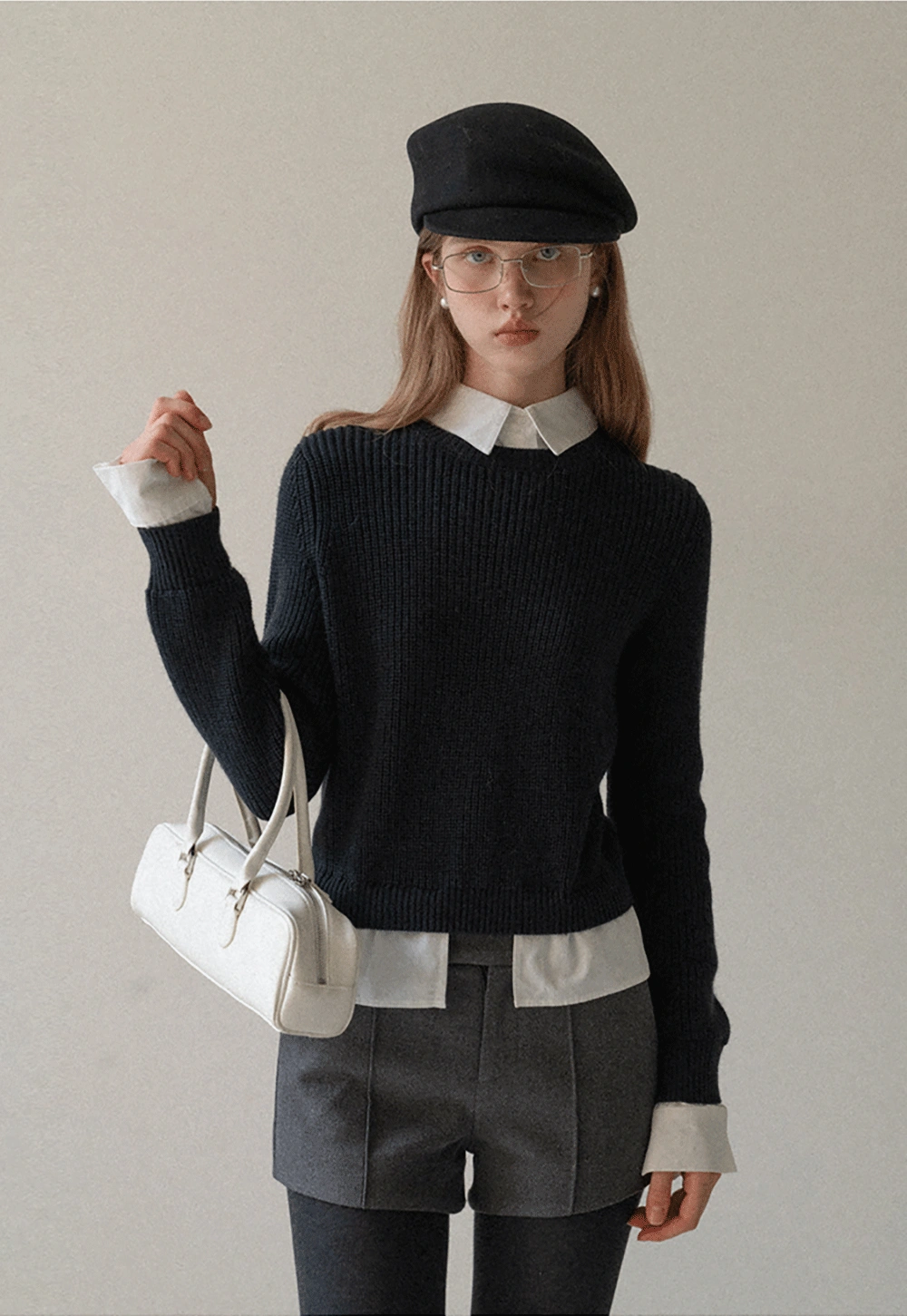 Layered Sweater with Shirt Collar