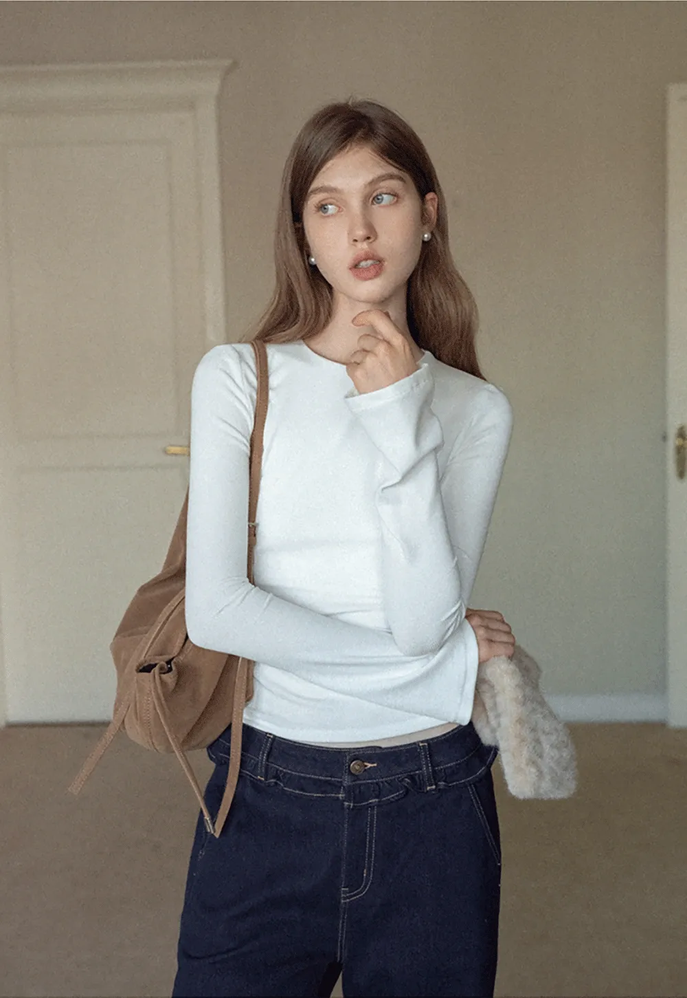 Women Slim Fit Long Sleeve Ribbed Knit Top