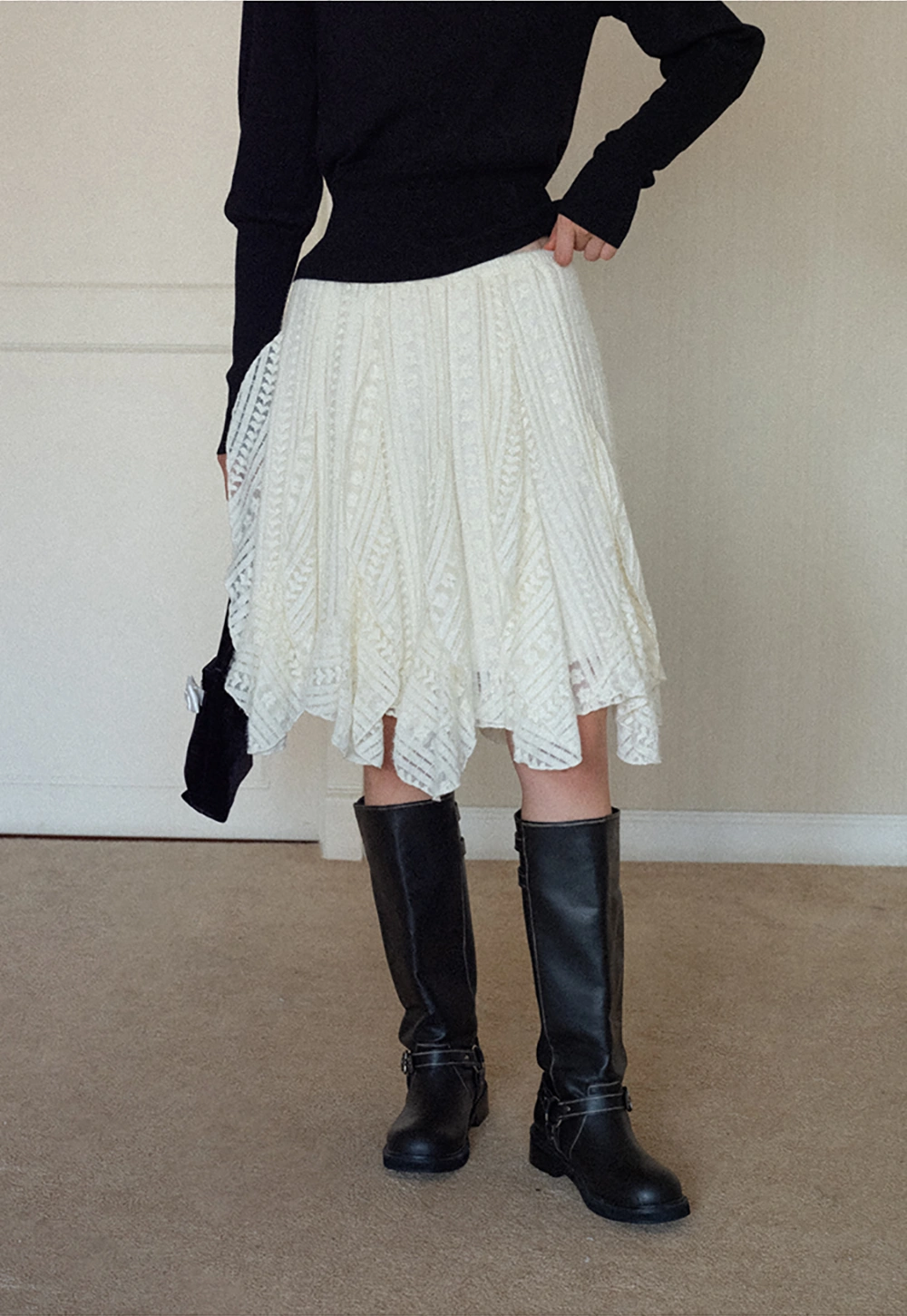 Lace Layered Ruffle Skirt Women Vintage