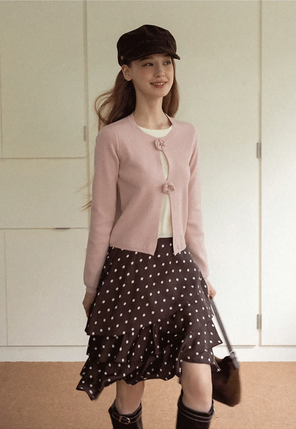 Women Brown Polka Dot Tiered Skirt