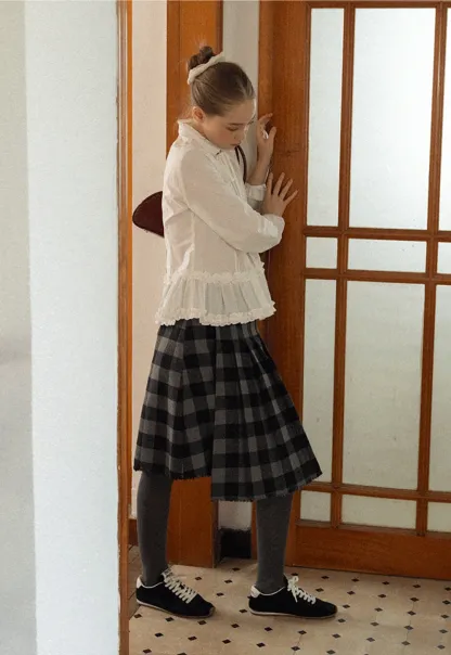 Lace Trim Ruffled Blouse with Tie Neck