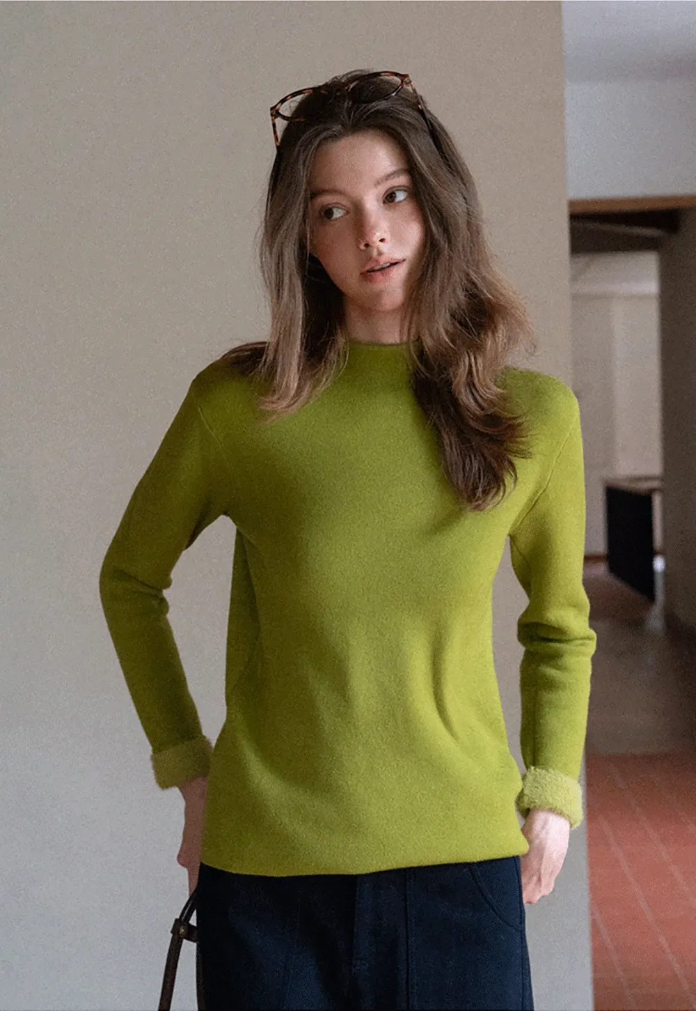 Women Soft Long Sleeve Crew Neck Sweater