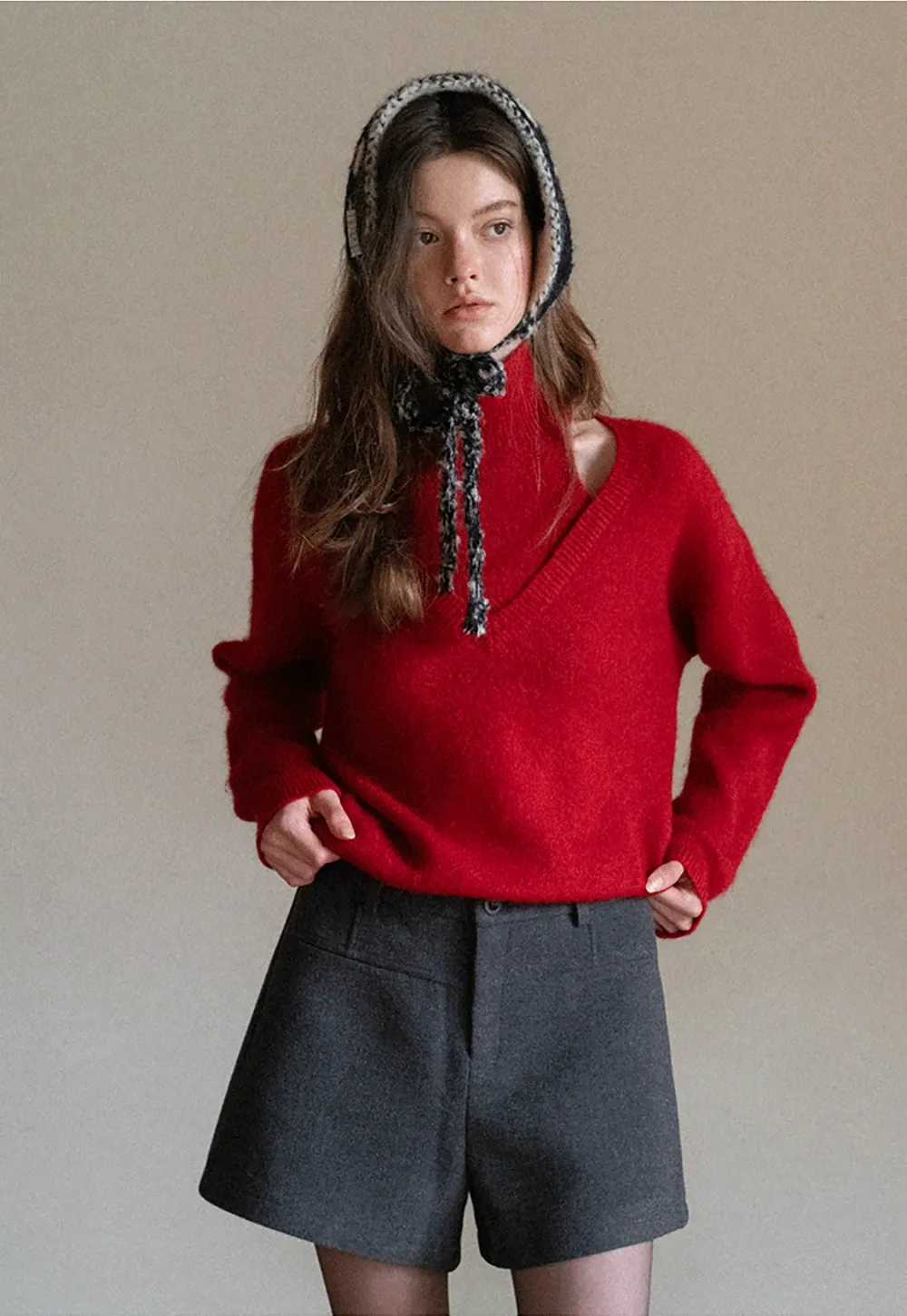 Versatile Warm Polka Dot Tie Neck Ear Muff Scarf