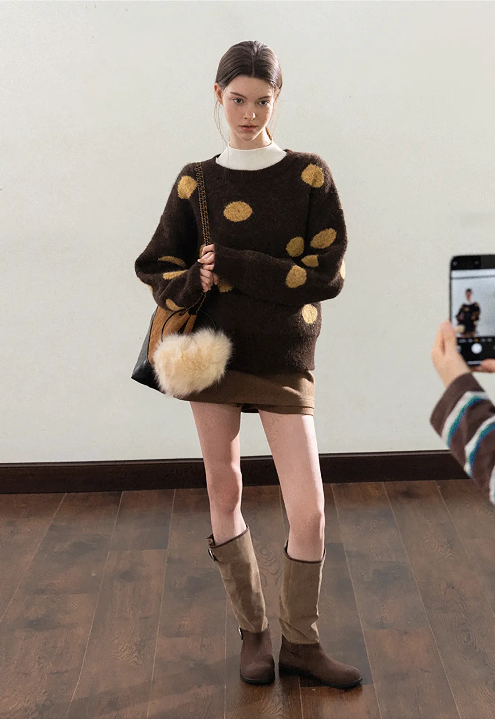 Fuzzy Polka Dot Knit Sweater