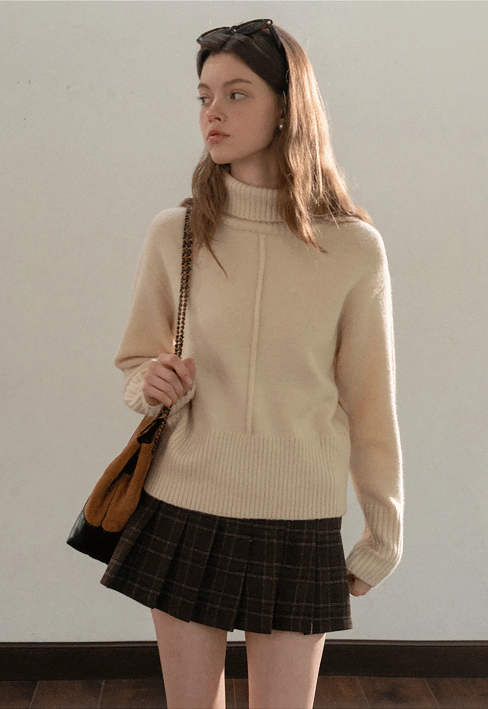 Center-Seam Turtleneck Crop Sweater
