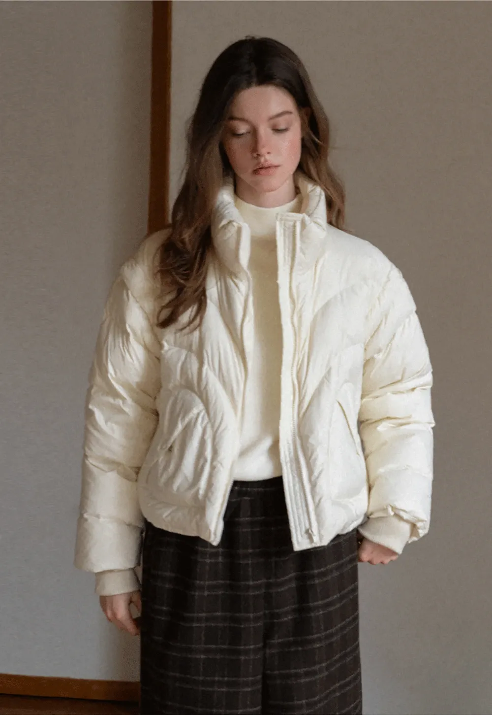 2-Way Short Puffer Jacket with Heart Pockets