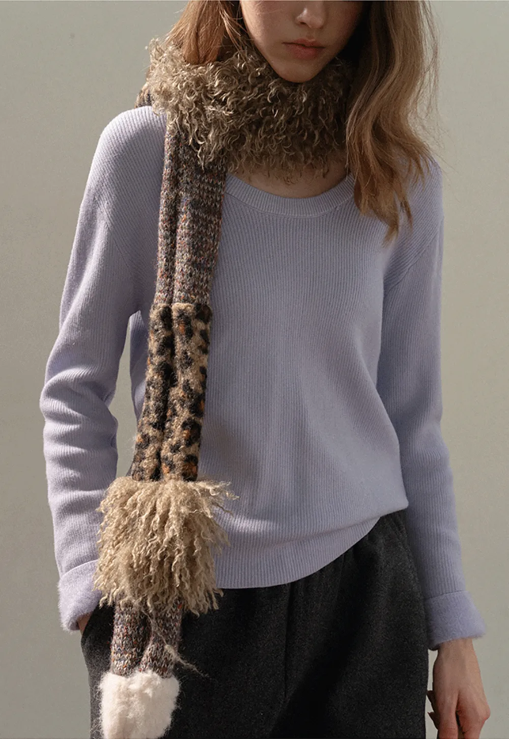 Ribbed Scoop Neck Long-Sleeve Top