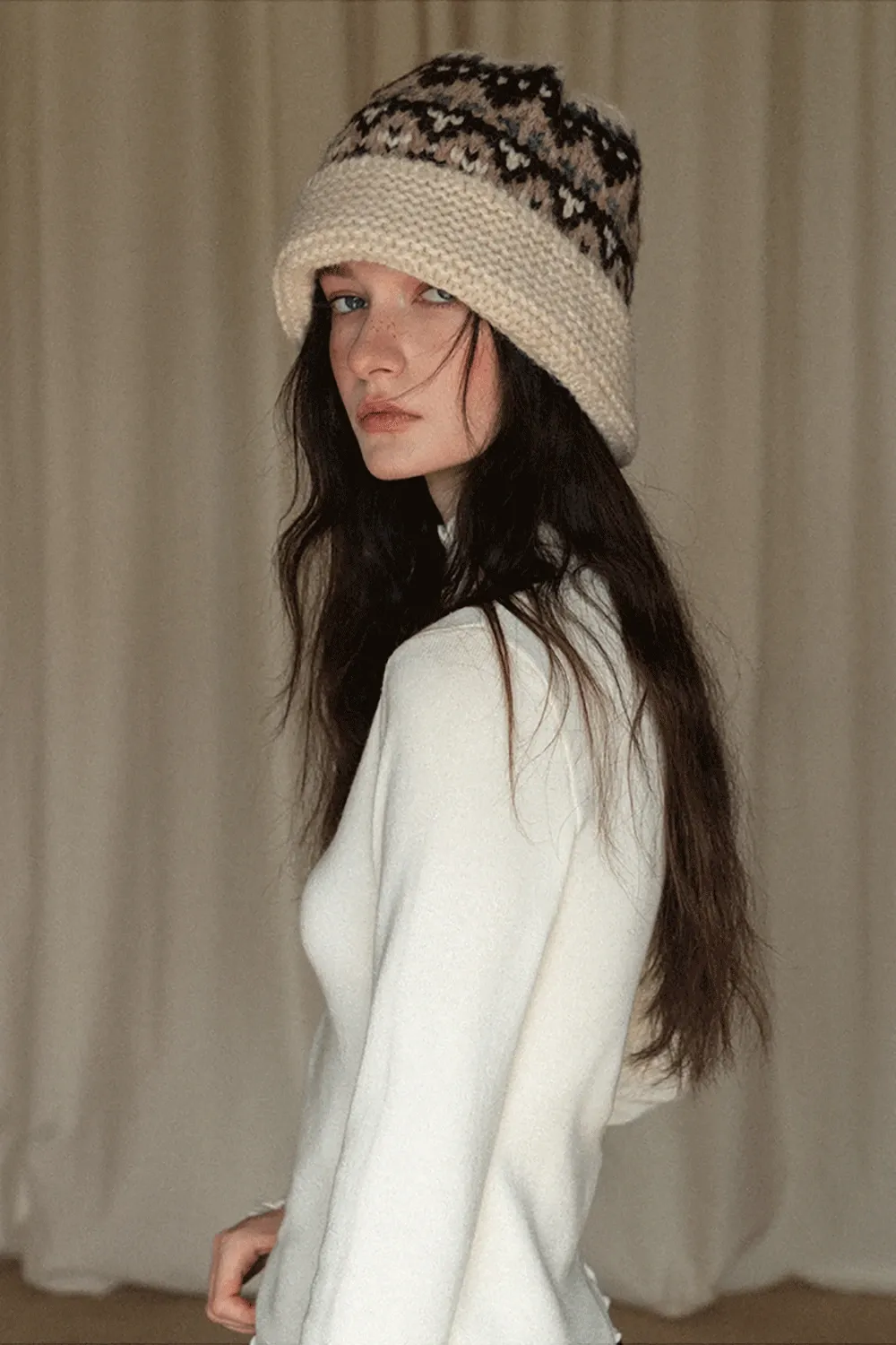 Japanese Vintage Jacquard Wool Blend Beret