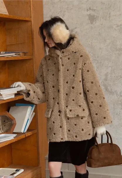 Polka Dot Teddy Fleece Hooded Coat