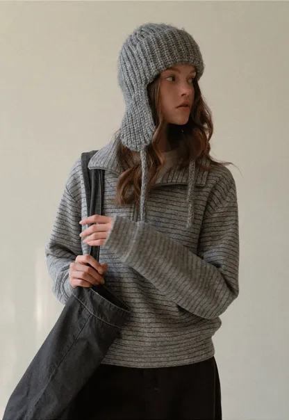 Women Striped Half-Zip Pullover Sweatshirt