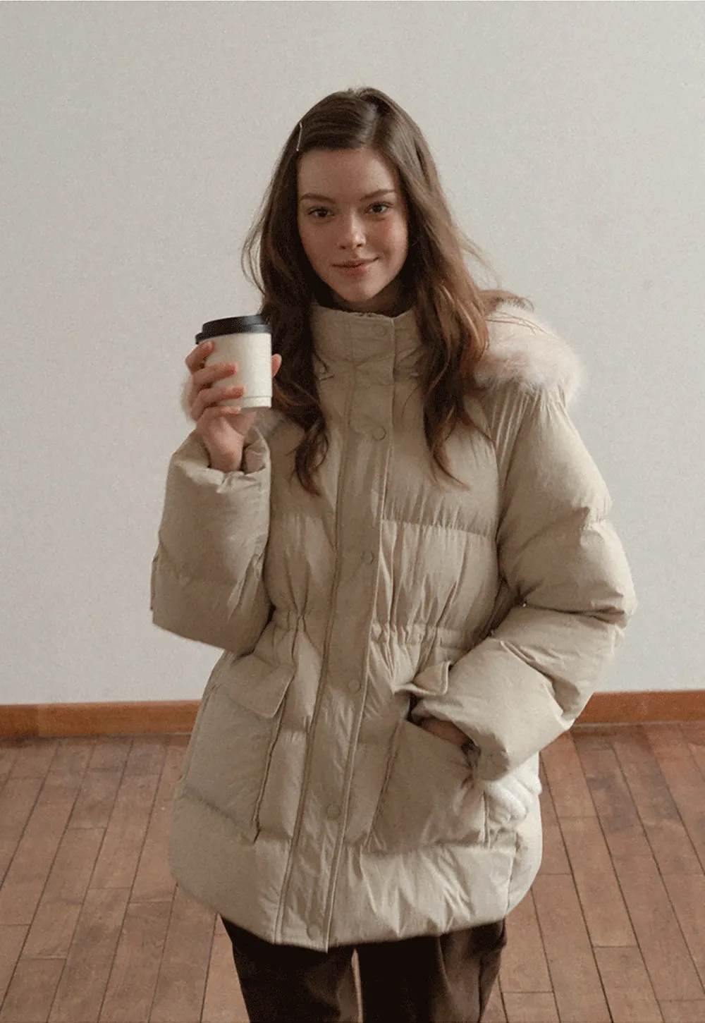 Cozy Beige Winter Cotton Coat for Women