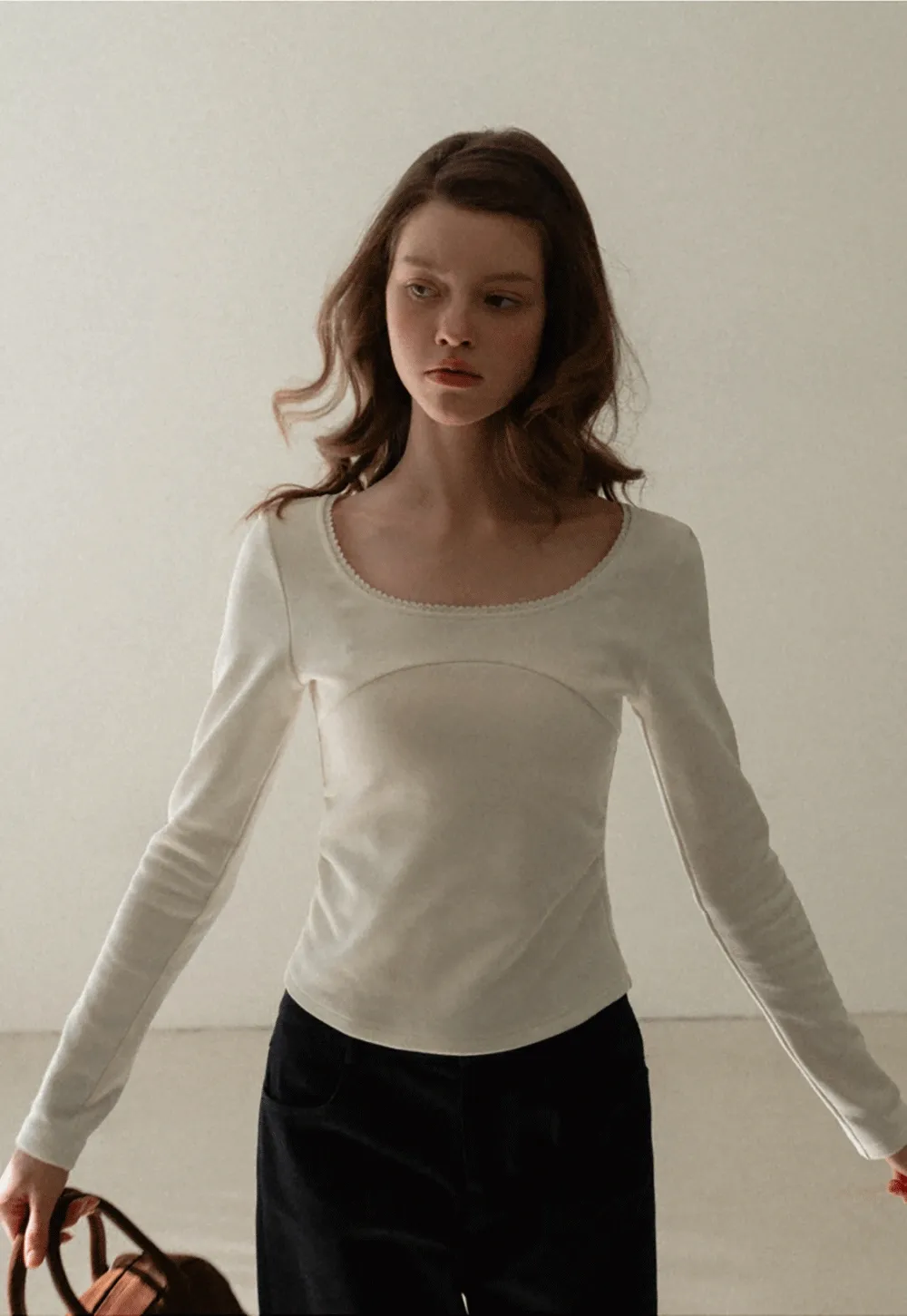 Ruffled Square Neck Long Sleeve Top