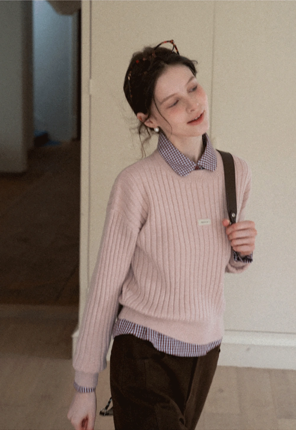 Ribbed Knit Cropped Sweater with Branding