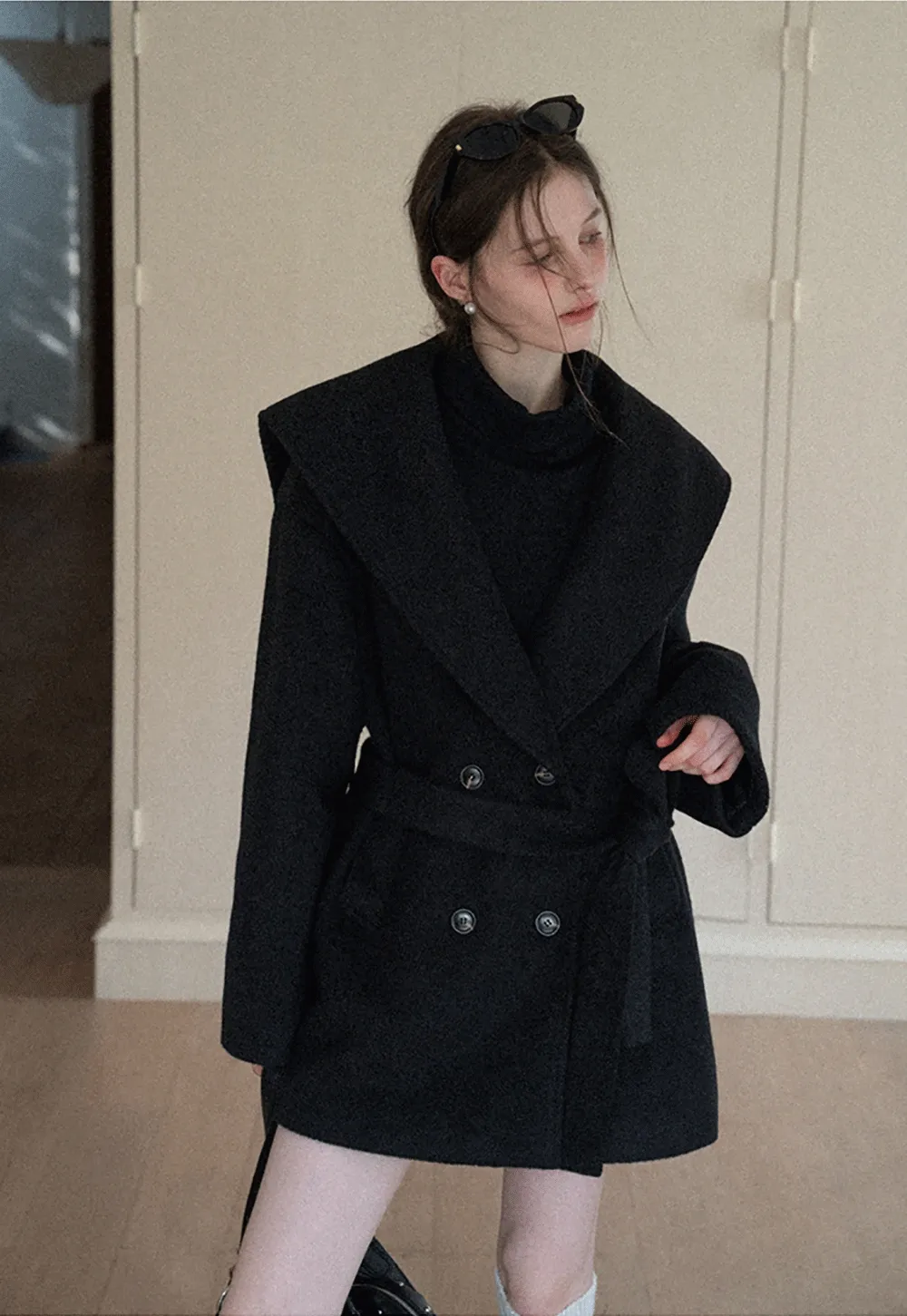 Cozy Black Oversized Coat with Knee-High Boots