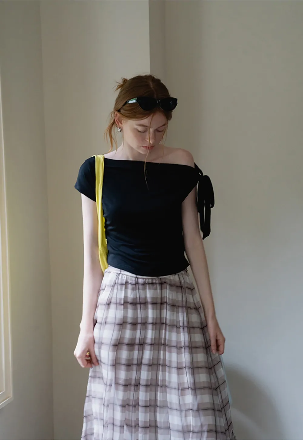 Women’s High Waist Plaid Chiffon Midi Skirt
