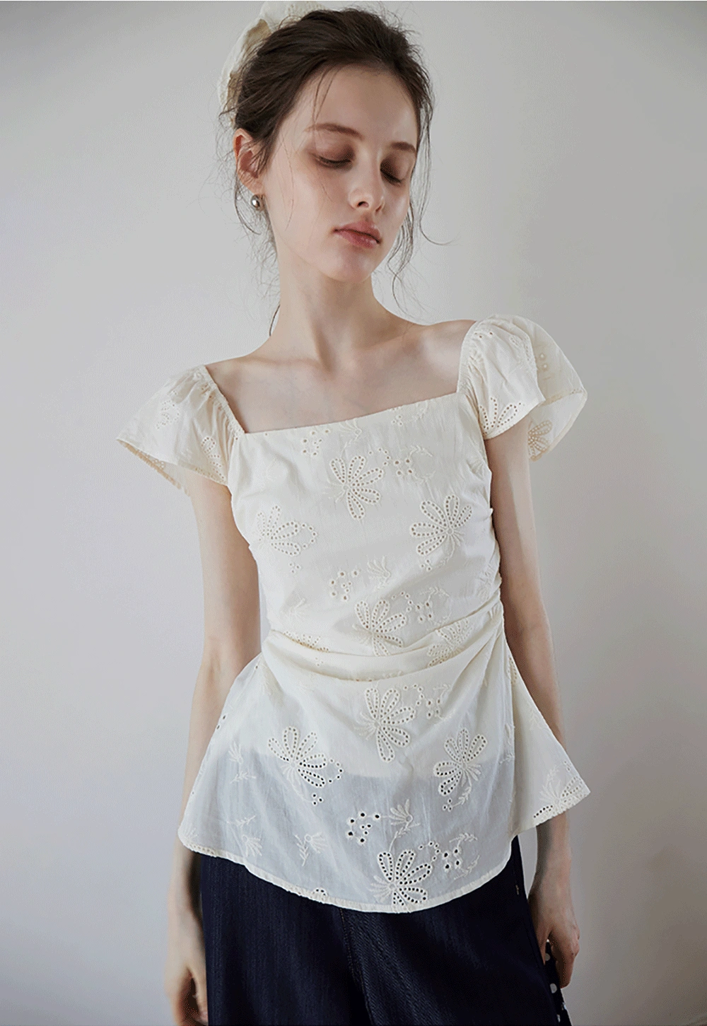 "Women’s Eyelet Embroidered Flutter Sleeve Blouse