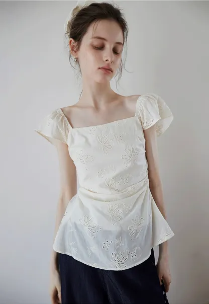 "Women’s Eyelet Embroidered Flutter Sleeve Blouse