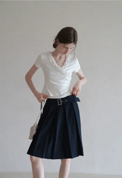 Women's High Waist Pleated Skorts with Belt