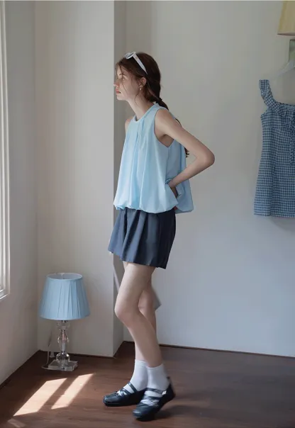 Sleeveless Balloon Hem Top