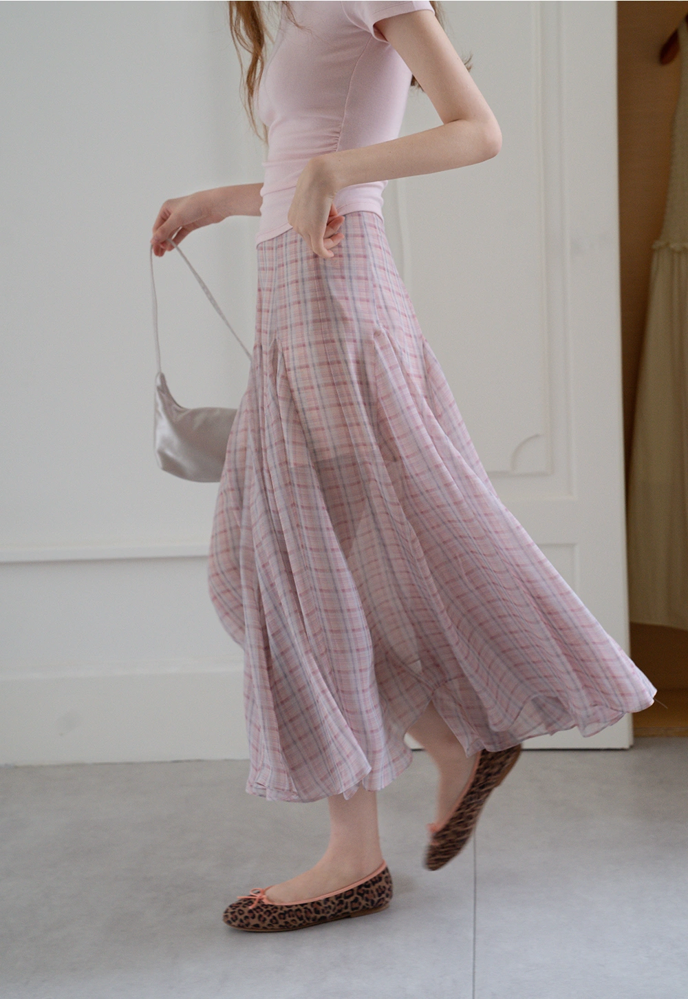 Women’s Plaid Chiffon Summer Midi Skirt