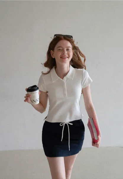 Women’s Drawstring Waist Cotton Mini Skirt