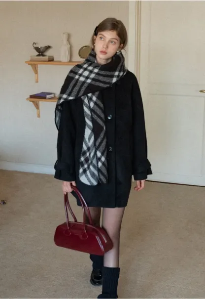 Elegant Double-Breasted Trench Style Wool Coat