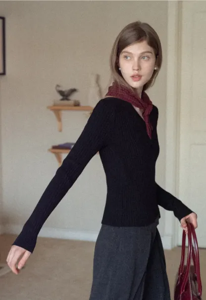 Ribbed Wrap Knit Top