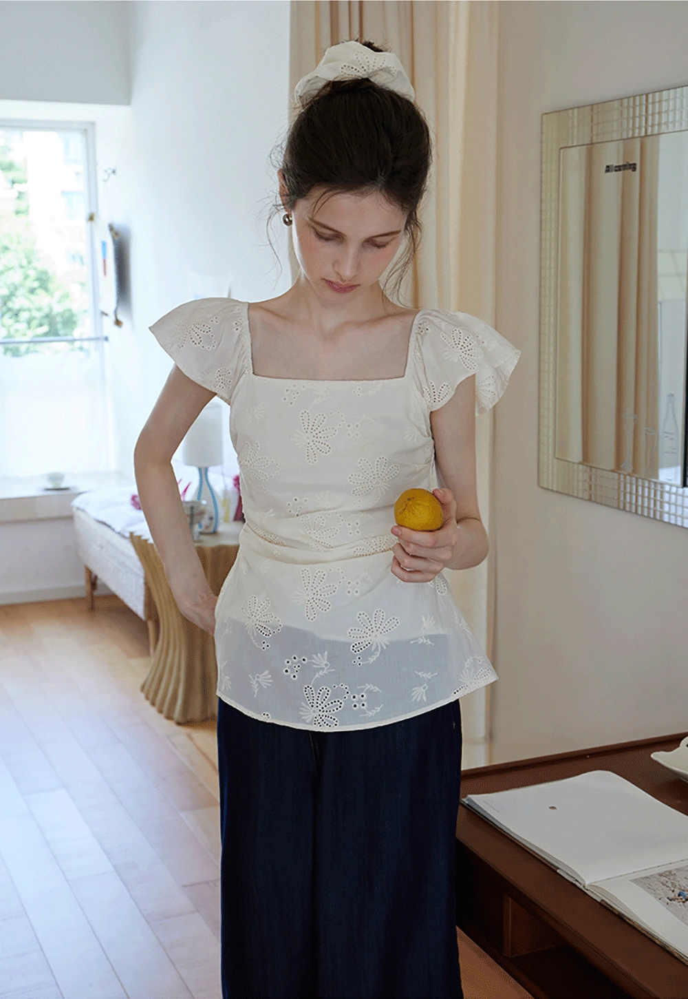 "Women’s Eyelet Embroidered Flutter Sleeve Blouse
