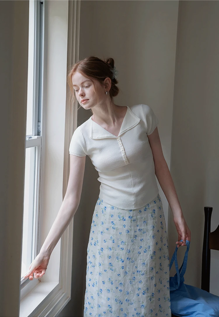 Button Front Knit Polo Top
