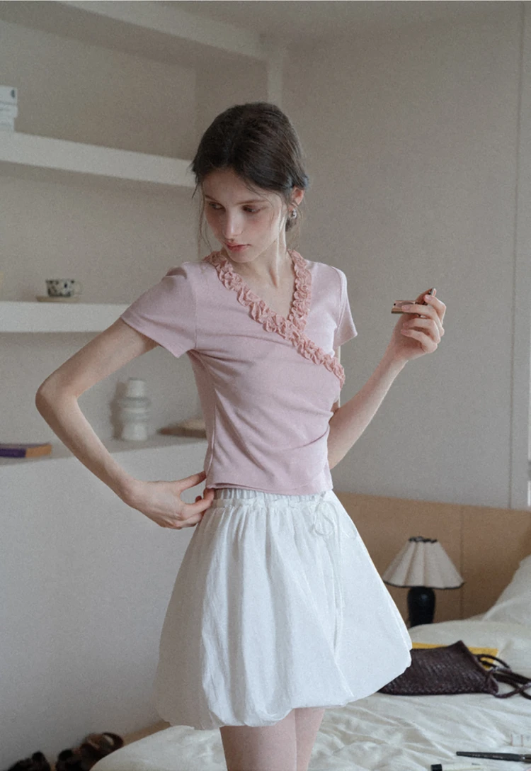 Ruched Trim Wrap Style T-Shirt