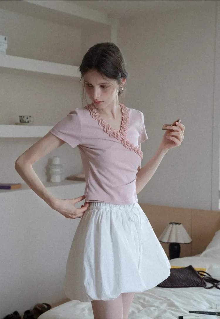 Ruched Trim Wrap Style T-Shirt