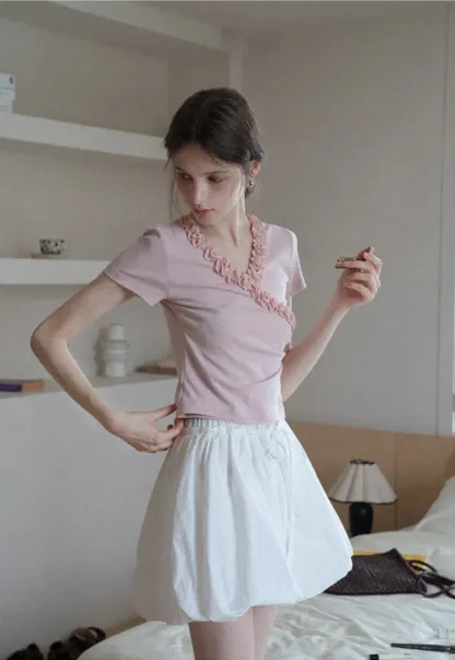 Ruched Trim Wrap Style T-Shirt