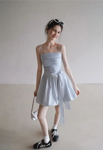 Blue Tie Waist Cami Mini Dress