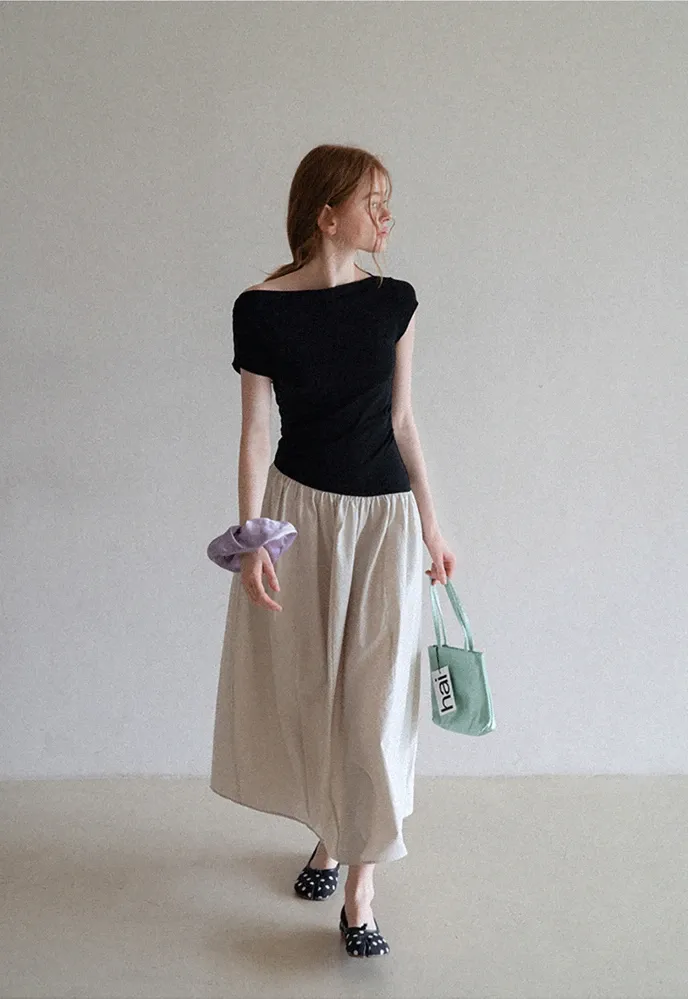 Women’s Colorblock Boat Neck A-Line Midi Dress