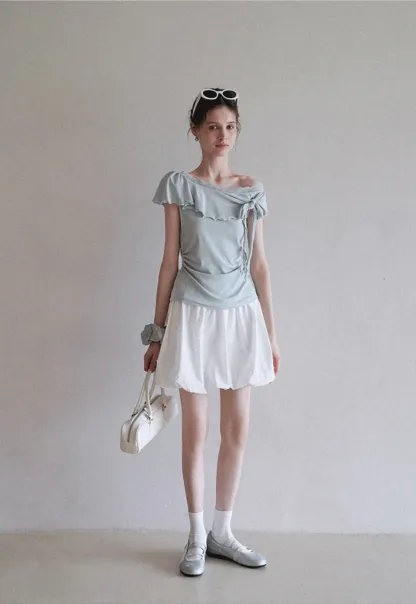 Chic Off Shoulder Ruffle Blouse with Lace Lining