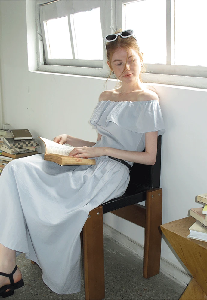 Women’s Off-Shoulder Ruffle Belted Midi Dress