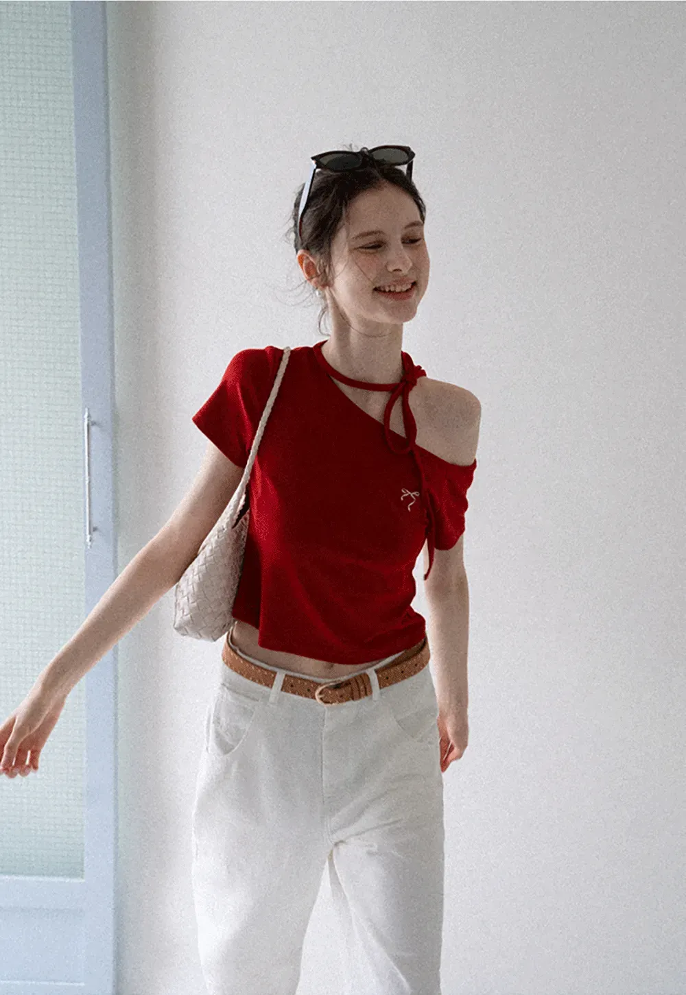 Asymmetric Tie Neck T-Shirt